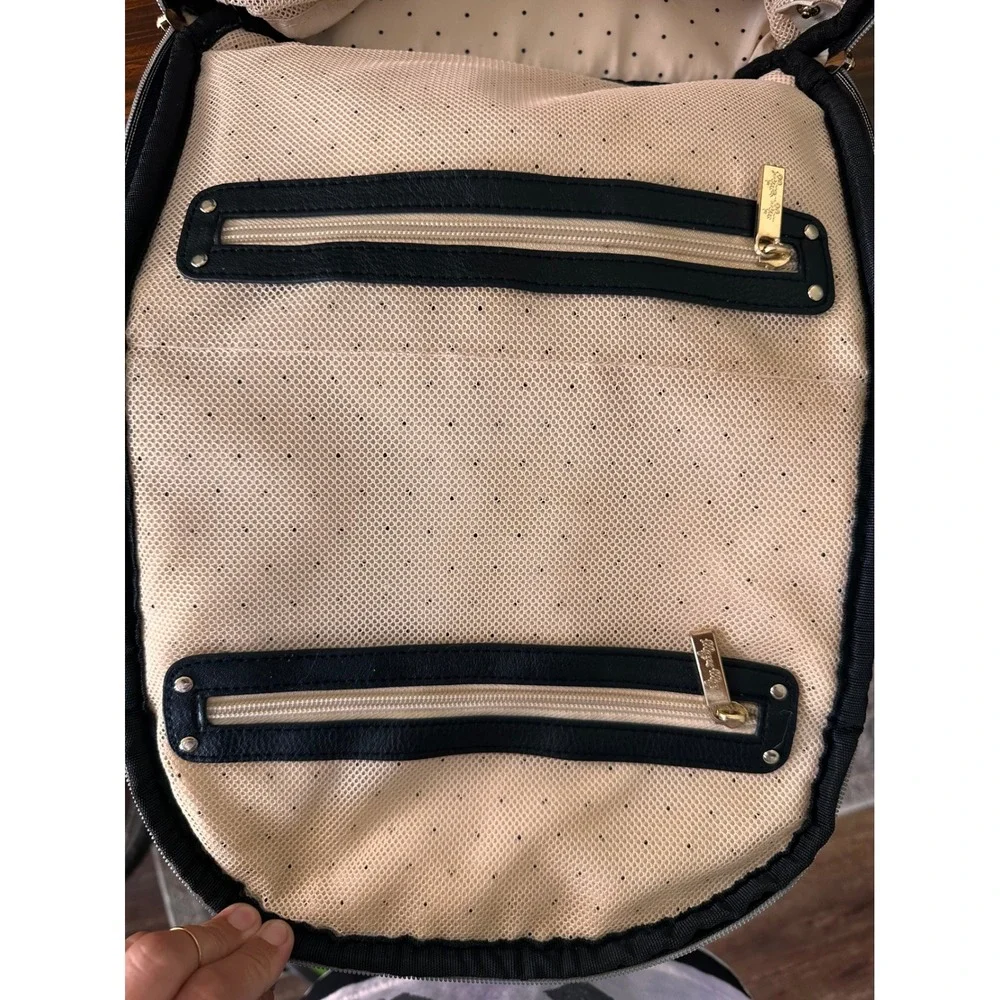 Itzy Ritzy Boss Backpack Diaper Bag Black Vegan Leather Gold Hardware Quilted